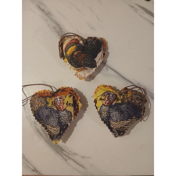 Christmas Ornament  Primitive Handmade Gift Country Cottage Heart- Set of 5 - Picture 2 of 10